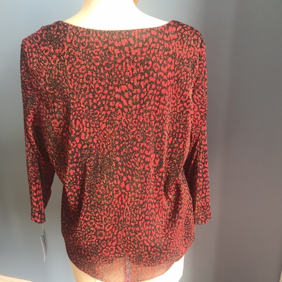 NWT Allison Daley red & black cheetah print 3/4 sleeves layered formal blouse - Picture 9 of 16